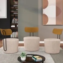 Poltrona Decorativa para Sala de Estar Redonda 53cm Le Moon Z32 Linho