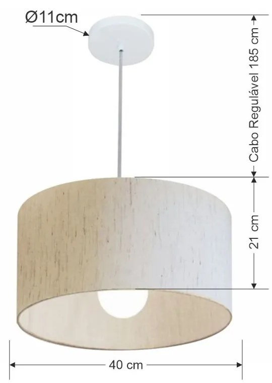 Lustre Pendente Cilíndrico Md-4031 Cúpula em Tecido 40x21cm Linho Bege - Bivolt