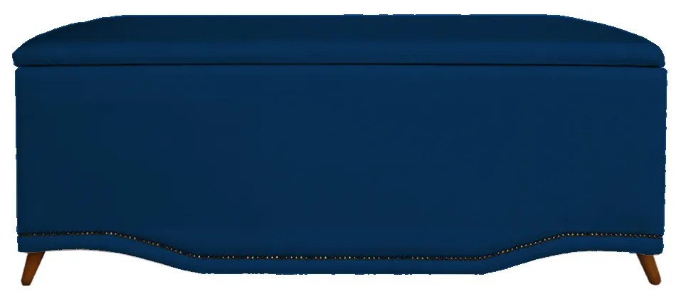 Calçadeira Baú Casal 140cm Greta Pés Palito Suede Azul Marinho - Sheep Estofados