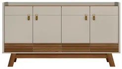 Balcão Buffet 160cm 4 Portas Pés Retrô Luzzo L06 Freijó/Off White - Mp