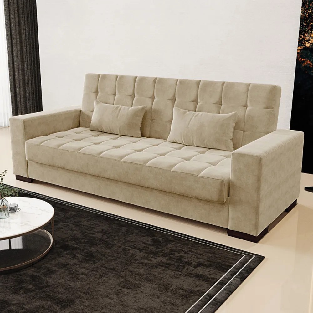 Sofá Cama Decorativo 210cm Beesley Suede Nude G19 - Gran Belo
