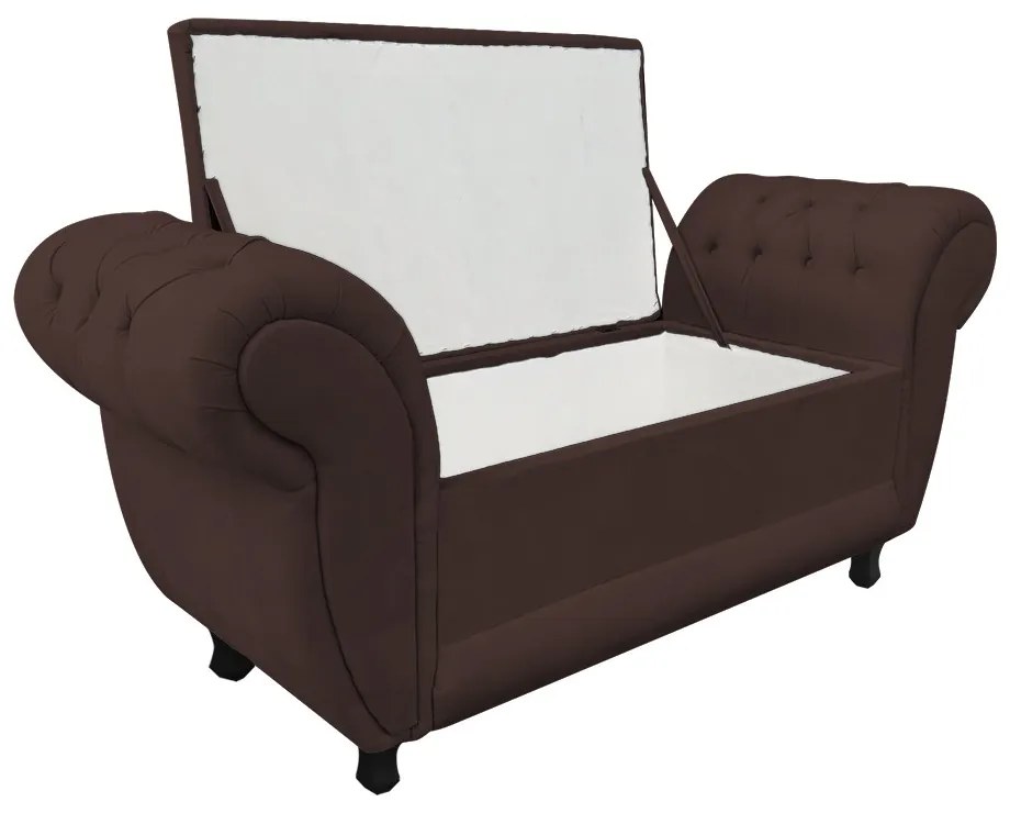 Recamier com Baú Grécia Namoradeira Calçadeira 195 cm  Suede Marrom D'Rossi