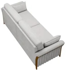 Sofá Living 3 Lugares 222cm Pés Madeira Roya Z32 Veludo Cinza - Mpozen