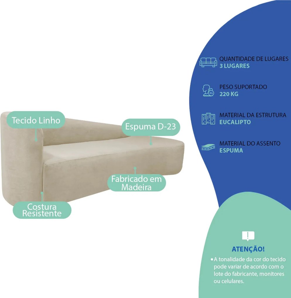 Kit Sofá Curvo França 160cm LD. e Poltrona Luiza Max Conforto, Elegância e Design Moderno Linho