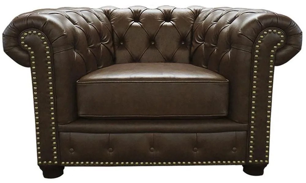 Poltrona Sala de Estar Chesterfield com Pés Madeira Couro Marrom G40 - Gran Belo