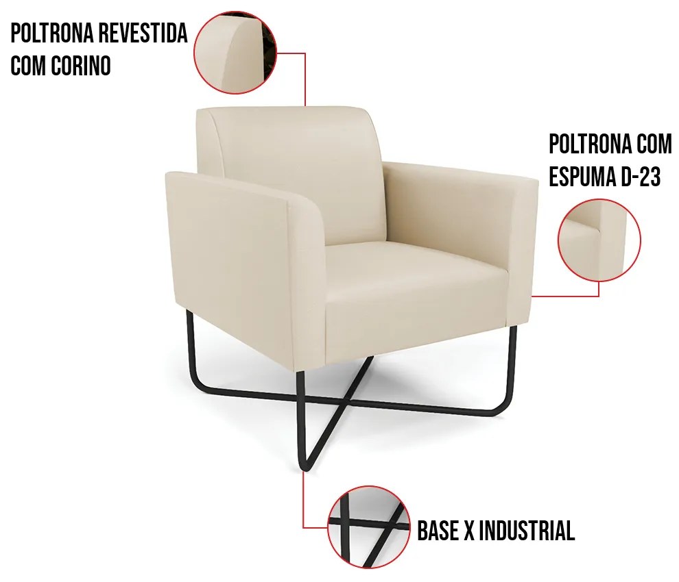 Kit 2 Poltronas Base X Industrial Preto Marisa Corino - Bege