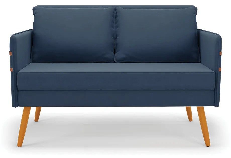 Kit 01 Namoradeira 02 Lugares e 02 Poltronas Mari Suede Base de Madeira MA30 - D'Rossi - Azul Marinho
