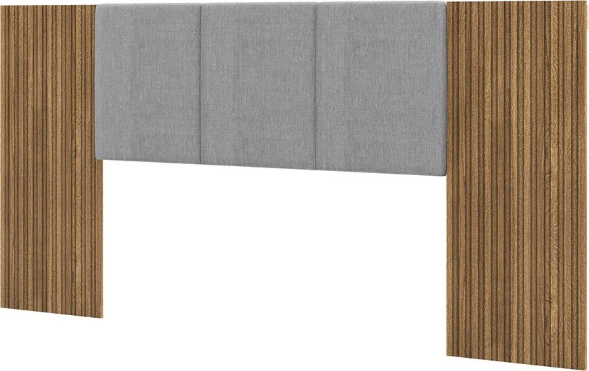 Cabeceira de Casal Arendel 2,68m Ripado Tecido Linho com LED Nature/Cinza G98 - Gran Belo