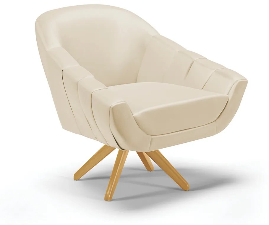 Poltrona Giratória Giovana Corino Base Madeira MA30 D01 - D?Rossi - Bege