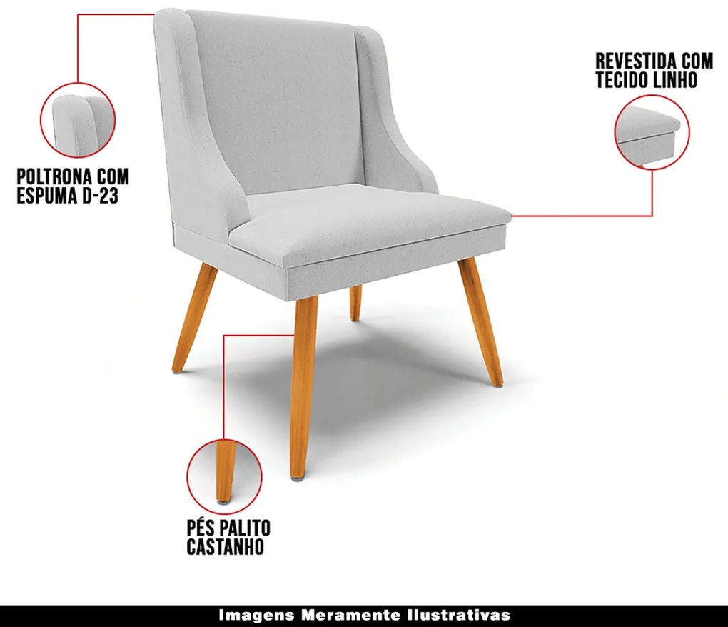 Cadeira Decorativa Sala de Jantar Pés Palito de Madeira Firenze Linho Cinza/Natural G19 - Gran Belo