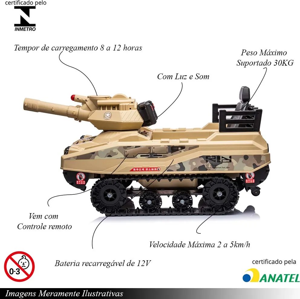 Carrinho Elétrico Mini Tanque com Som Luz e Disparador de Munição Camuflado Amarelo G31 - Importway
