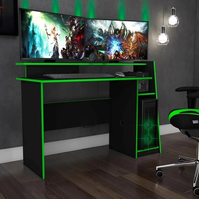Mesa Gamer Escrivaninha Evolution Preto Verde