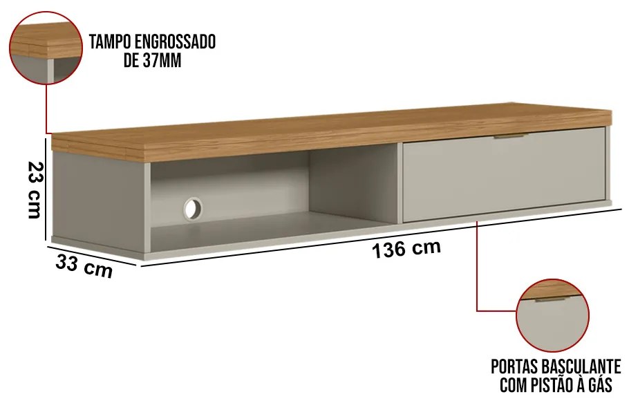 Nicho Bancada Marisa Nature e Off White 136x23 cm L04 - D'Rossi