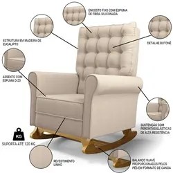 Kit 02 Poltronas de Amamentação e Descanso Base Madeira Balanço Brenda