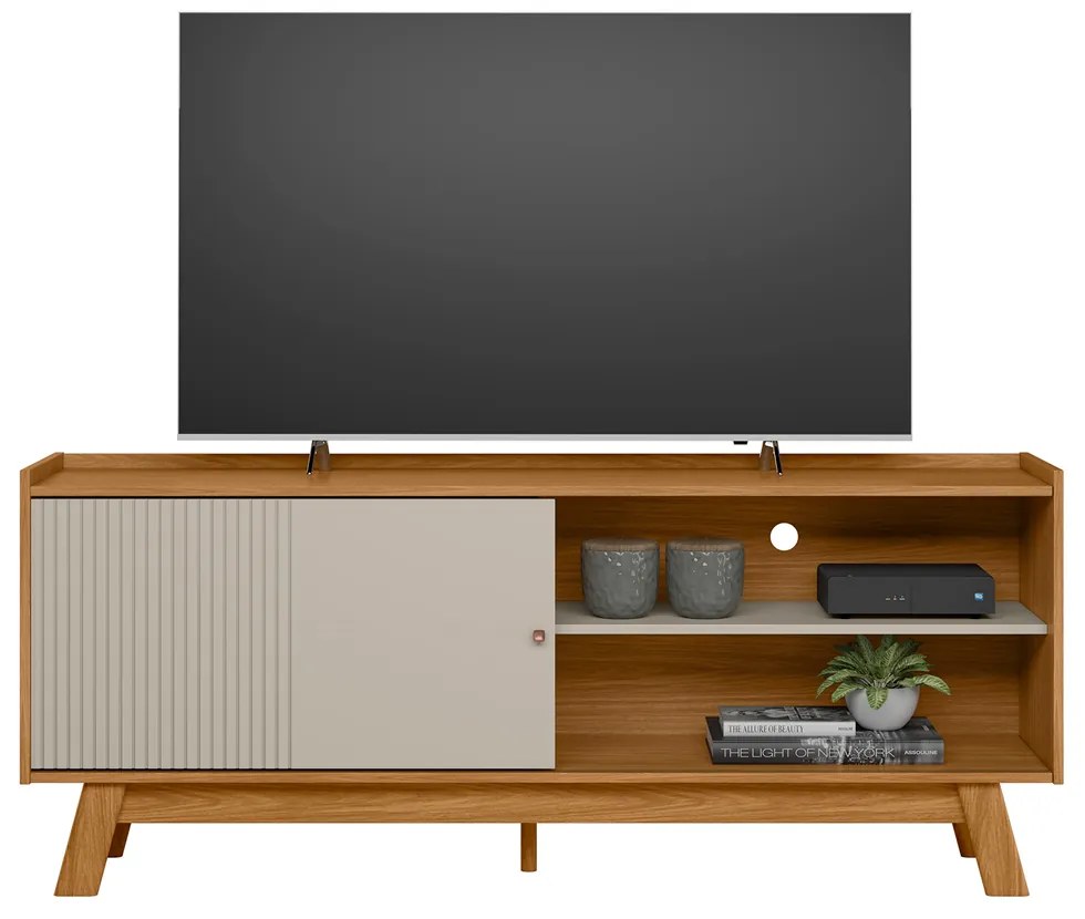 Rack Bancada Decorativo Audrey MDP/MDF TV até 65 Polegadas Nature/Off White G77 - Gran Belo