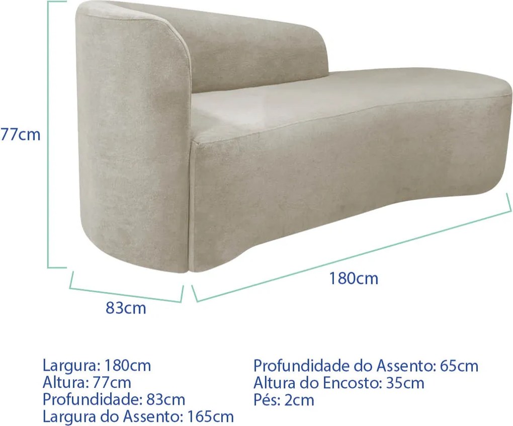 Kit Divã Recamier Orgânico França 180cm Lado Direito e 2 Poltronas Amore Linho