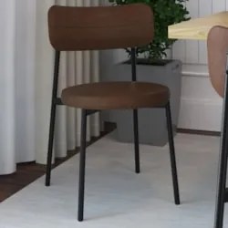 Cadeira de Jantar Estofada Fixa Nyka M25 Sintético Marrom - Mpozenato