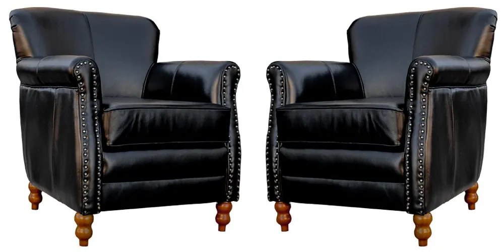 Kit 02 Poltronas Decorativas Sala de Estar Brunei Pés Madeira Couro Preto G58 - Gran Belo