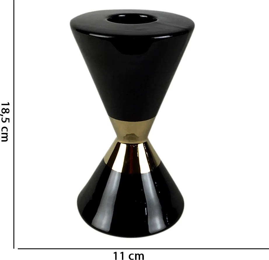 Castical Decorativo Ceramica Preto e Dourado 18,5 Cm - D'Rossi