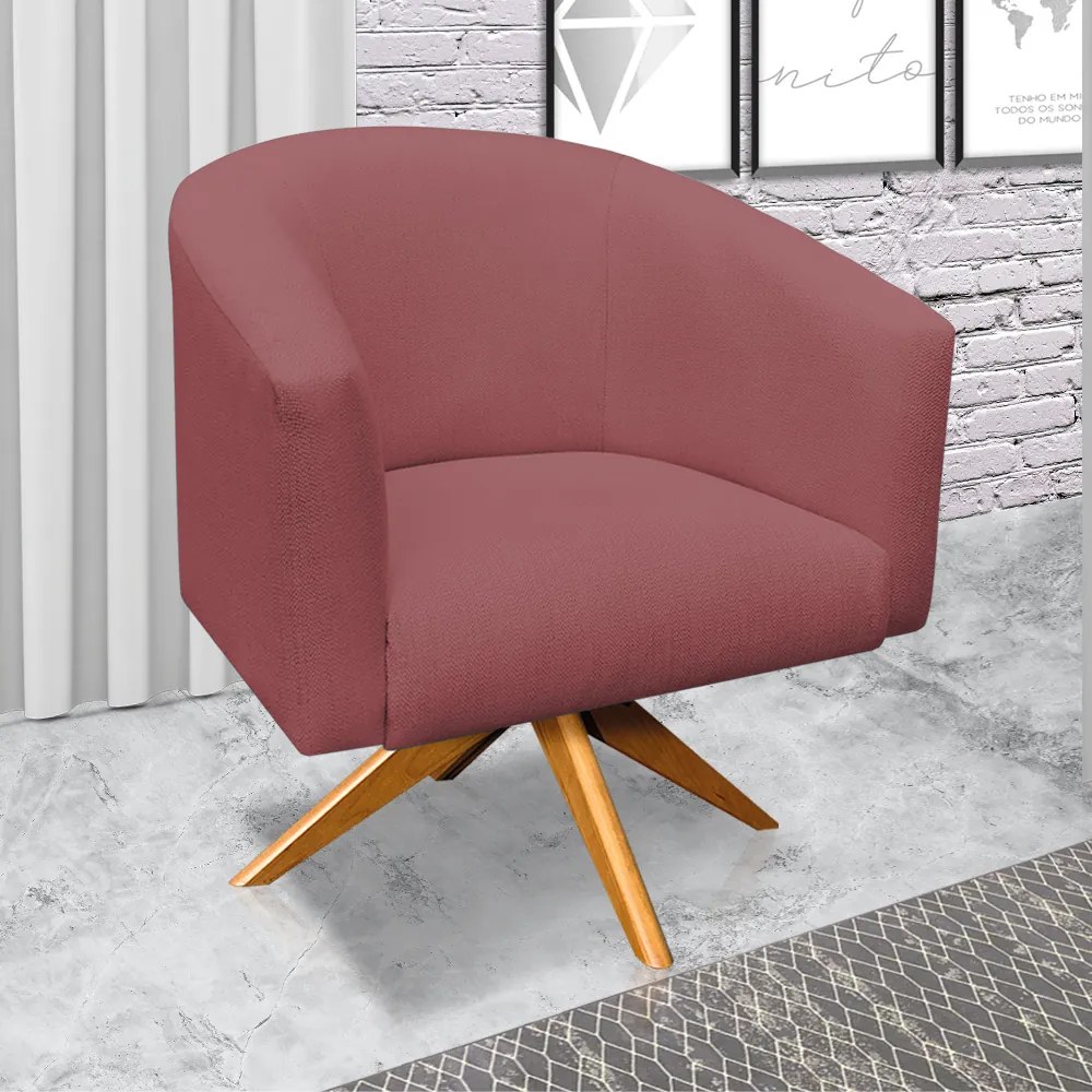 Poltrona Decorativa Giratória MA30 Kit 2 Stella  Linho Whisky Rosê D03 - D'Rossi