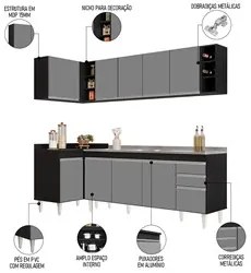 Armário de Cozinha Modulado de Canto Direito 5 Peças CP45 com Pia Inox