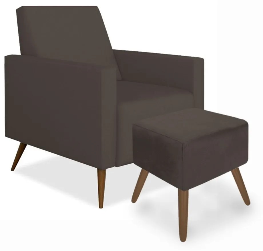 Kit Poltrona Gabi Pé Palito + Puff Quadrado Suede Marrom Sala, quarto, amamentação