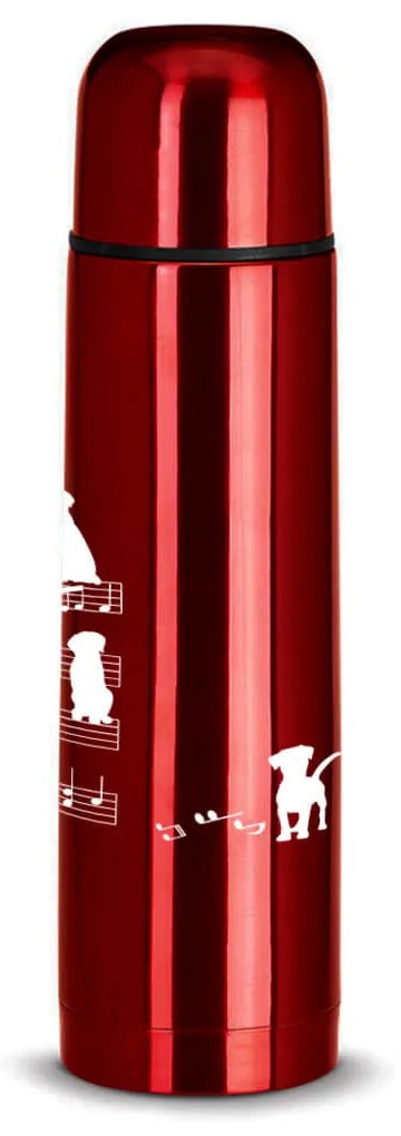 Garrafa Térmica 500ml Cachorro Musical Cromado Água Café Chá - Vermelho