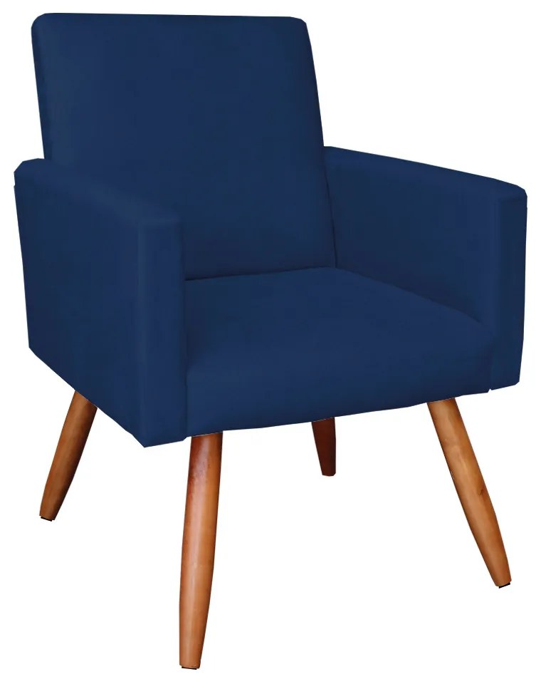 Poltrona Nina Suede Azul Marinho Pés Palito Castanho M11 - D'Rossi