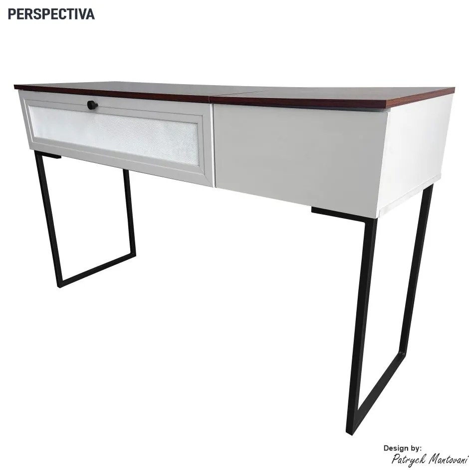 Penteadeira Escrivaninha Iron 136cm com Pés de Metal Imbuia/Bege/Preto - Vizzato - Bege