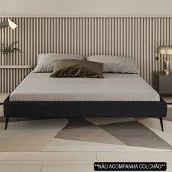 Cama Casal 145cm Pés Metálicos Elisa S05 Linho Preto - Mpozenato