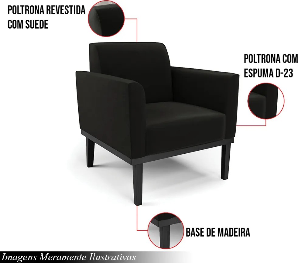 Kit 2 Poltronas Decorativas Isabella Pés Fixo em Madeira Preto Suede Preto G19 - Gran Belo
