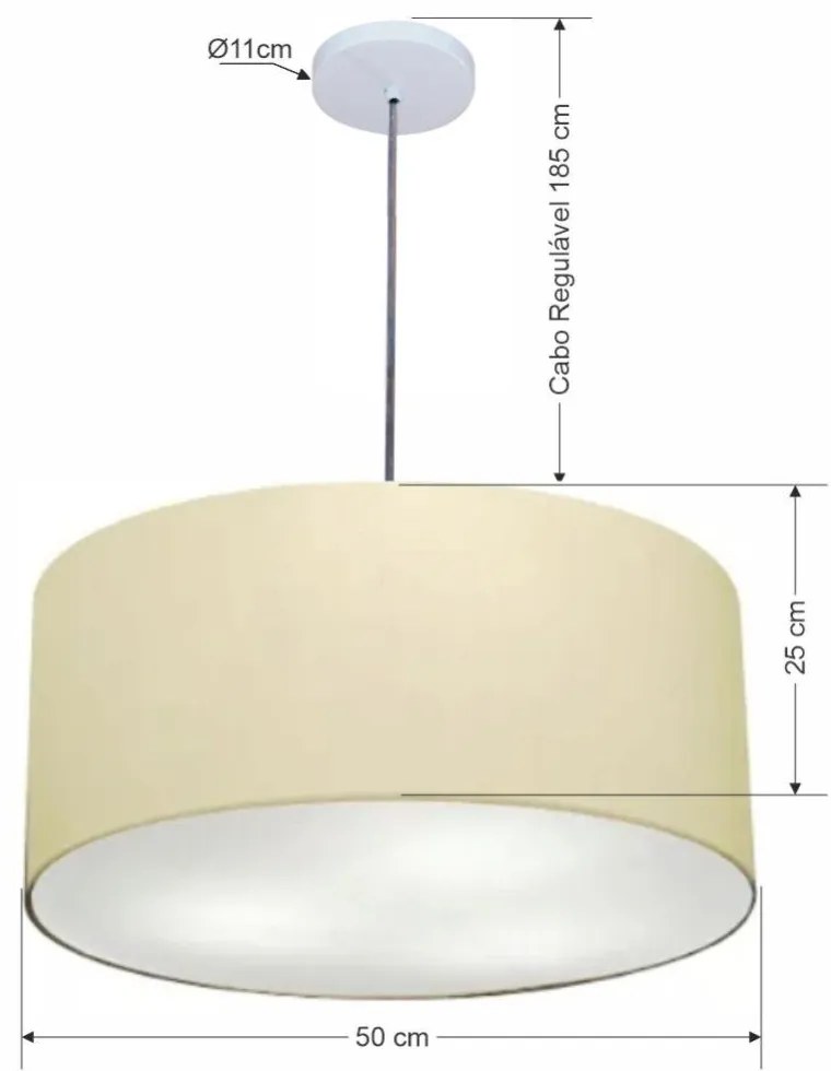 Lustre Pendente Cilíndrico Md-4100 Cúpula em Tecido 50x25cm Algodão Crú - Bivolt