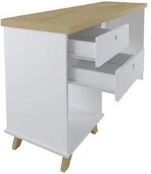 Mesa Para Computador Escrivaninha 2 Gavetas Sky Olmo/Branco - Artany