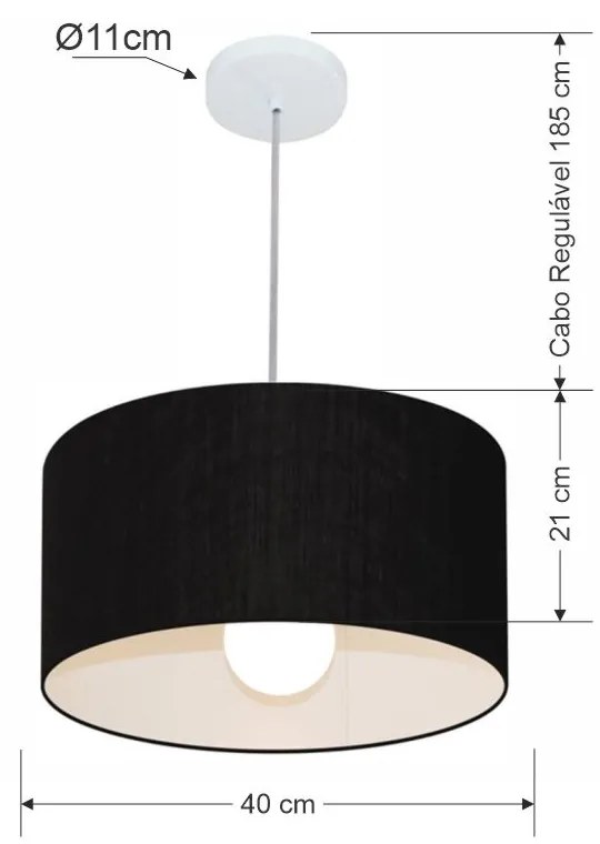 Lustre Pendente Cilíndrico Md-4031 Cúpula em Tecido 40x21cm Preto - Bivolt