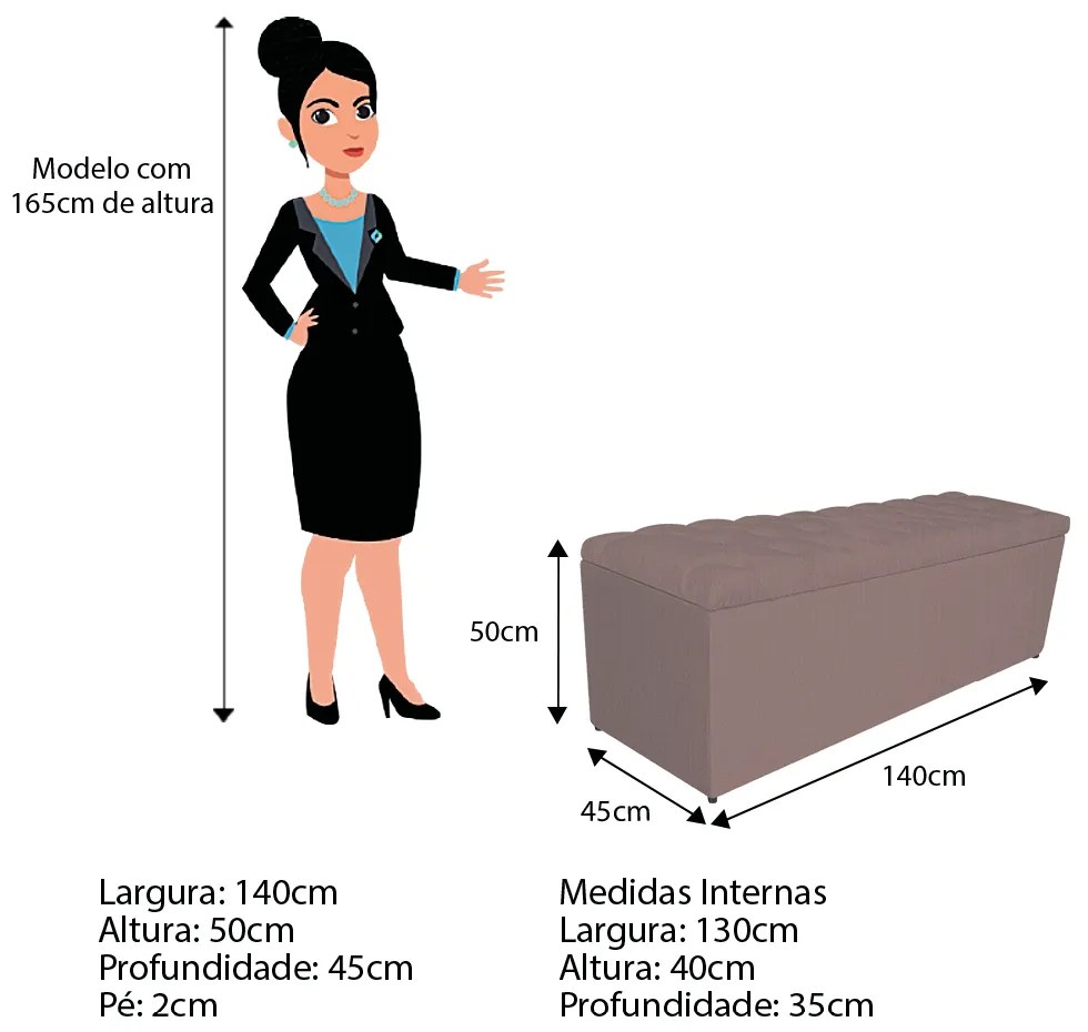 Calçadeira Estofada Liverpool 140 cm Casal Linho Rosê - ADJ Decor