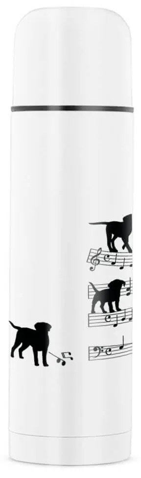 Garrafa Térmica 500ml Cachorro Musical Cromado Água Café Chá - Branco
