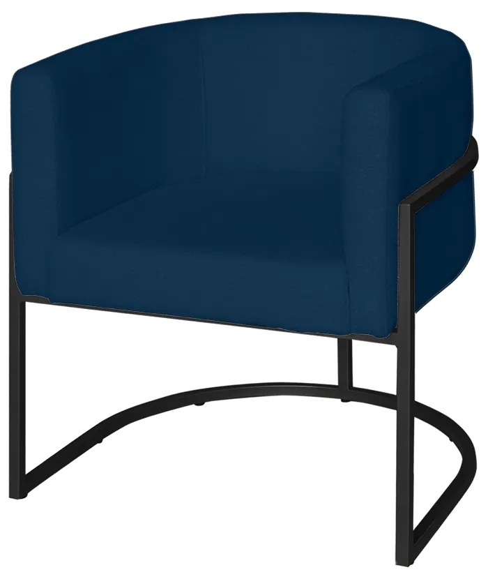 Poltrona Base Industrial Preto Kit 2 Lety Veludo - Azul Marinho