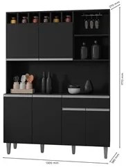Kit Cozinha Compacta 130cm Com 6 Portas 1 Gaveta  Alice Preto Fosco -