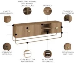 Rack Bancada Tv 70 Pol 180cm 2 Portas Mario Hanover/Dourado A10 - Mpoz