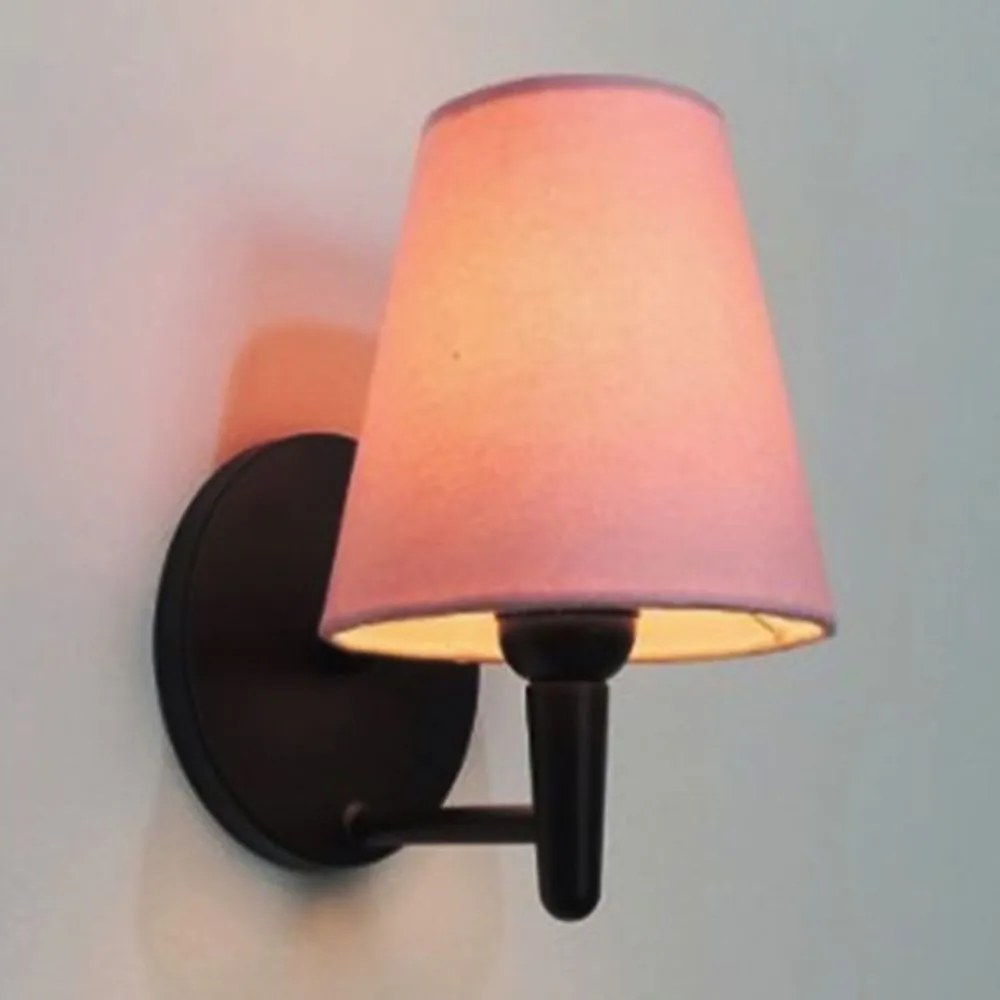 Arandela Cone Md-2004 Base Preto Cúpula em Tecido 14/14x07cm Rosa Bebê - Bivolt