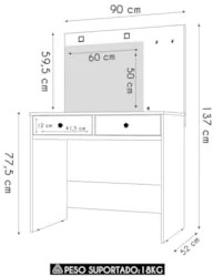 Penteadeira Camarim Com Espelho 2 Gavetas Siena Z17 Branco - Mpozenato
