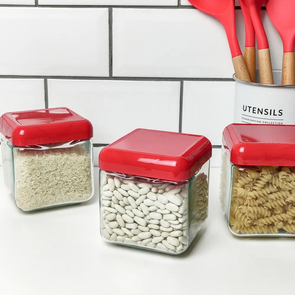 Kit 3 Potes de Vidro Tendenza 750ml - Vermelho