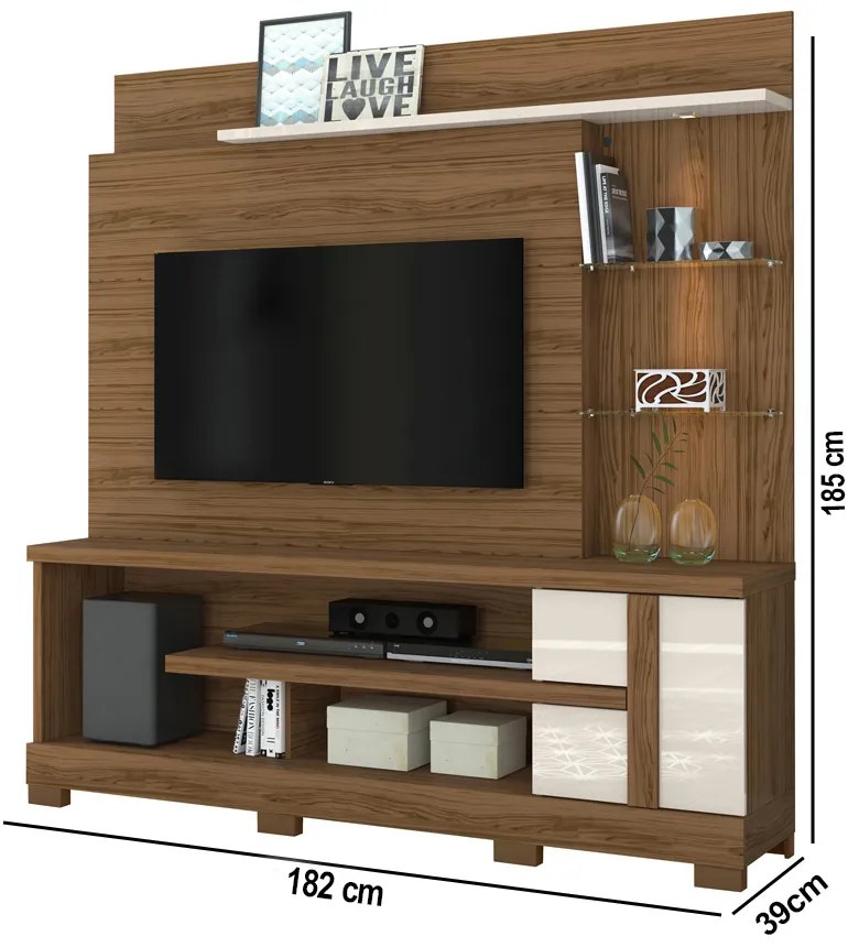 Estante de TV 55 Pol 182cm com Pé para Sala Elaris M20 - D'Rossi - Naturale e Off White