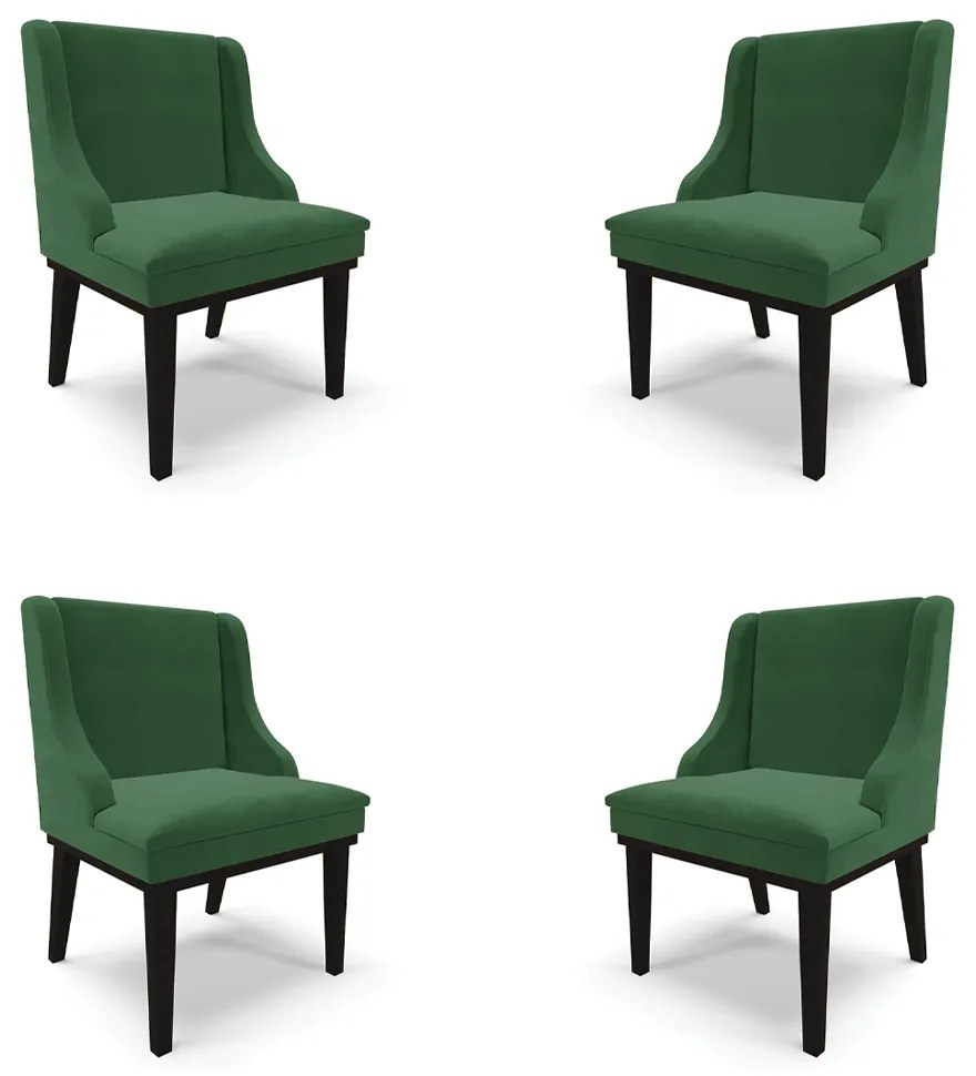 Kit 4 Cadeiras Decorativas Sala de Jantar Base Fixa de Madeira Firenze Veludo Verde/Preto G19 - Gran Belo