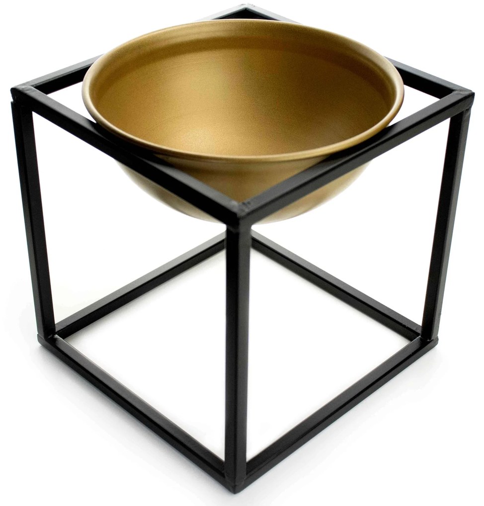 Cachepot Em Cerâmica Dourado Com Base de Metal Preto 21cm E02 - D'Rossi
