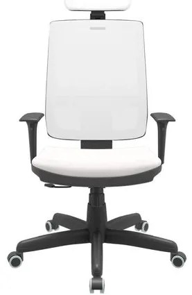 Cadeira Office Brizza Tela Branca Com Encosto Assento Vinil Branco RelaxPlax Base Standard 126cm - 63687 Sun House