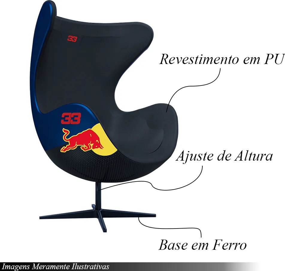 Kit 2 Poltronas Decorativas Egg Chair RB Nº33 c/Regulagem de Altura Azul/Preto G53 - Gran Belo