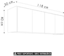 Armário de Cozinha Aéreo 118cm 4 Portas Monna Branco Z34    - Mpozenat