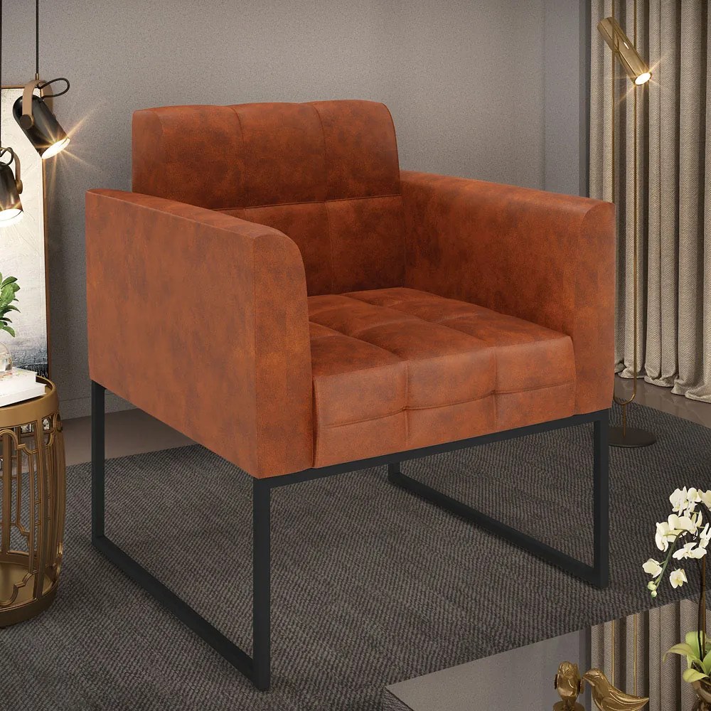 Poltrona Sala Decorativa Elisa Industrial Preto Sintético Pu D03 - D'Rossi - Nozes