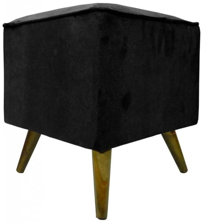 Puff Quadrado Modena Sigma em Suede com Pés Palito Inclinado - Preto
